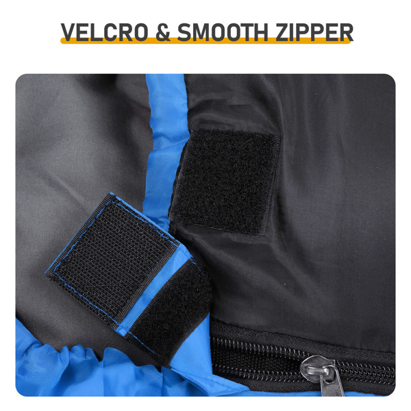 黑底蓝色箭头 睡袋 涤丝布防水面布 春亚纺透气灰里布 中空棉 210*85cm 戴帽加热款 1500g 三档调温 带收纳袋 温度范围-10-10℃-10