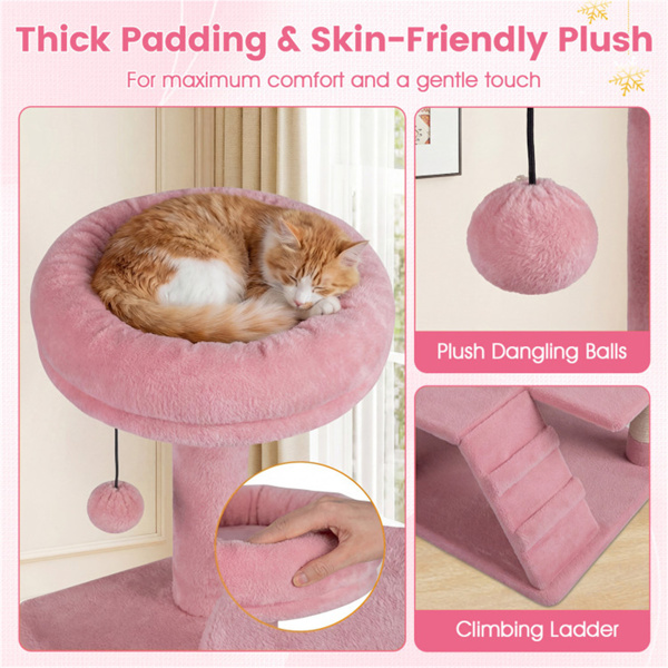 52英寸高的猫树塔，带门廊和公寓，多猫游乐场，带划痕柱（粉色）-10