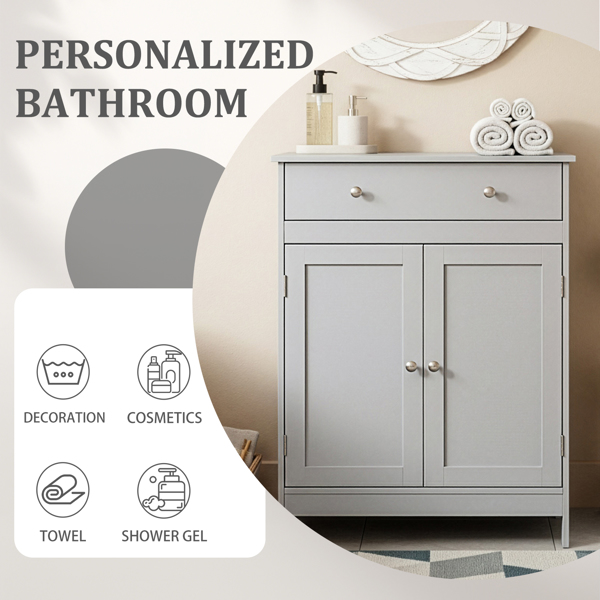 灰色 刨花板三胺贴面 60*30*80cm 双门 单抽 浴室立柜-9