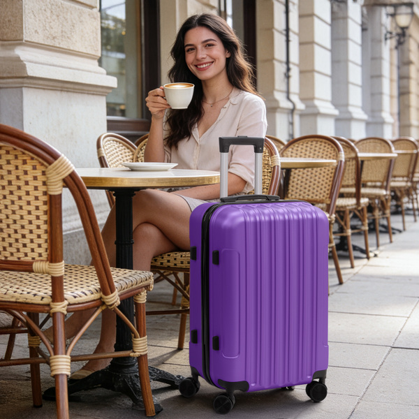 三合一竖纹磨砂箱壳非TSA海关锁28寸拆卸轮 ABS拉杆箱 20in 24in 28in ABS 全配色紫色-5