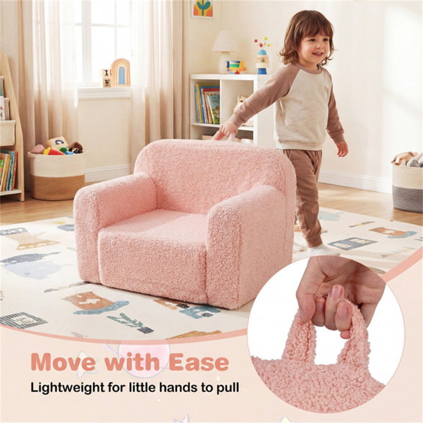 泰迪羊毛面料儿童泡沫沙发椅，适合3岁以上儿童的轻便便携式婴儿沙发（粉色）-4