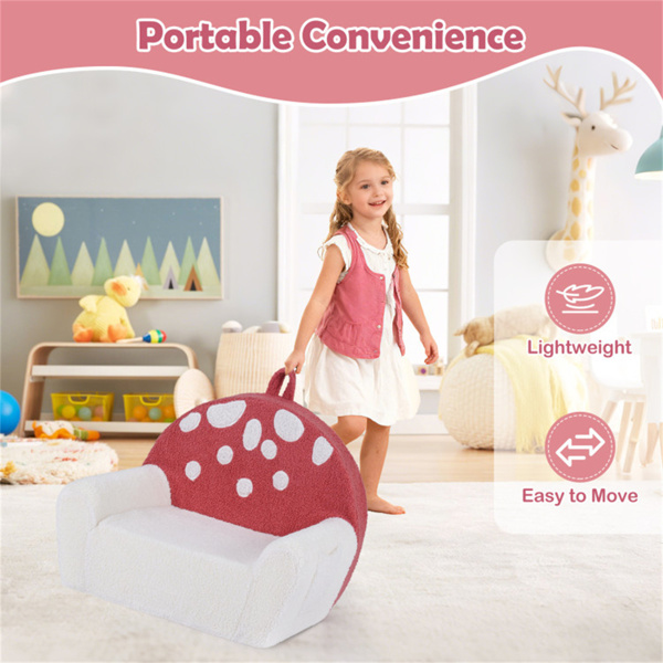 粉色+米色儿童沙发，柔软的泰迪羊毛泡沫沙发，带提手和可拆卸机洗套）-6