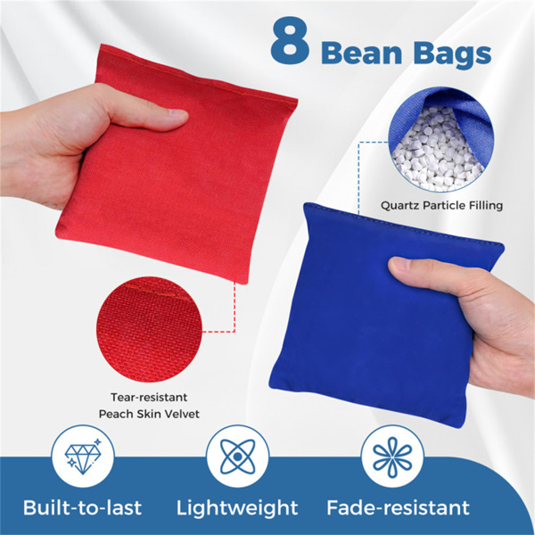 3'x2'康沃尔牌套装，带8个豆袋，可折叠便携式户外投掷游戏，蓝色+红色+白色-6