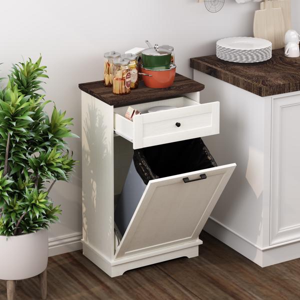 10加仑倾斜式垃圾柜，独立式垃圾桶柜，木质垃圾回收柜，带隐藏式抽屉，宠物防翻垃圾桶架，适用于厨房客厅，仿古白色（不含垃圾桶）--不支持self-pick up且不支持指定仓库发货-26