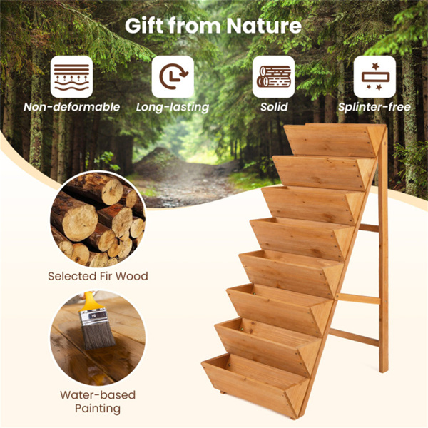 8层垂直高架花园床，40英寸x24英寸x59英寸冷杉木梯植物架，用于蔬菜、草药和花卉-5