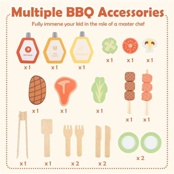 天然儿童木制烧烤游戏机，带黑板、水槽和橱柜-6