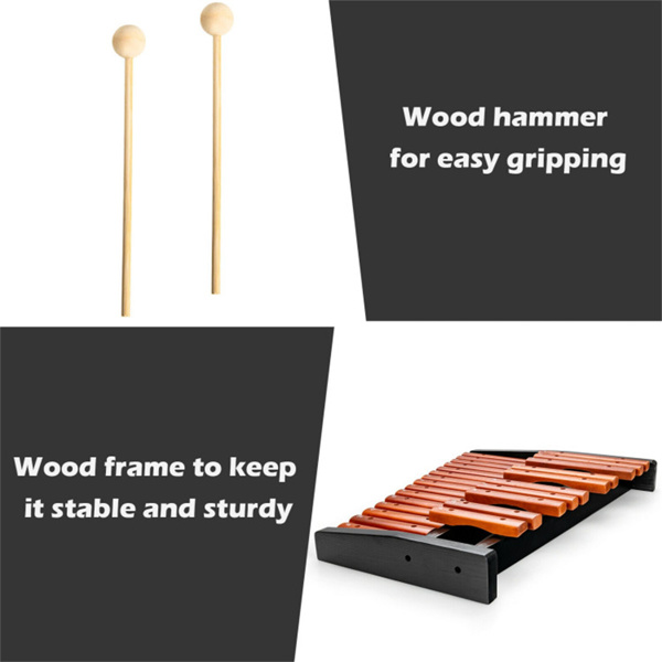 25音符木琴，带2个木槌和手提包，硬木松木棕黑色，适合初学者和成年人-4
