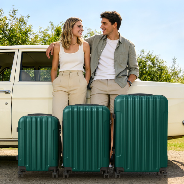 三合一竖纹磨砂箱壳非TSA海关锁28寸拆卸轮 ABS拉杆箱 20in 24in 28in ABS 全配色墨绿色-17