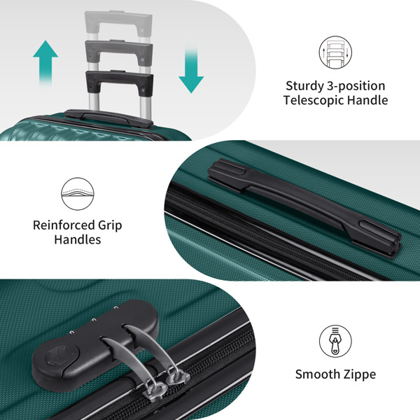 三合一竖纹磨砂箱壳非TSA海关锁28寸拆卸轮 ABS拉杆箱 20in 24in 28in ABS 全配色墨绿色-22