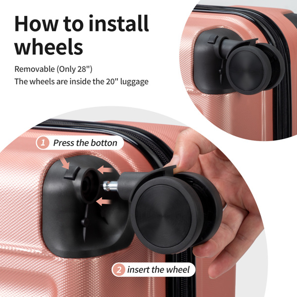 三合一竖纹磨砂箱壳非TSA海关锁28寸拆卸轮 ABS拉杆箱 20in 24in 28in ABS 全配色玫瑰金色-21