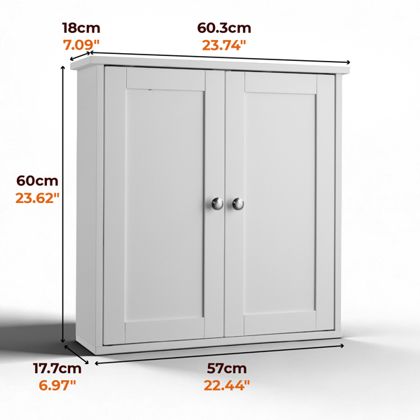 白色 E1密度板喷漆 60*18*60cm 双门2搁架 浴室壁柜-10