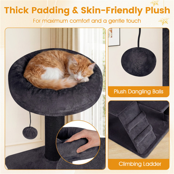 52英寸高的猫树塔，带门廊和公寓，多猫游乐场，带划痕柱（深灰色）-10