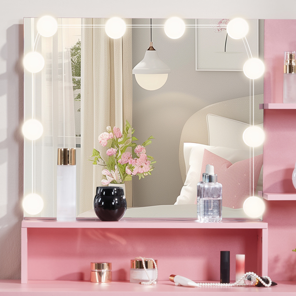 苹果粉 密度板 贴三胺 1抽1门 梳妆桌套装 三色调光灯泡-7