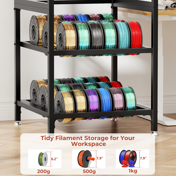 3D打印机支架，带耗材存储功能，重型金属框架，T型耗材支架，内置电源面板，开放式框架设计，适用于家庭和工作室的打印机工作站--不支持self-pick up且不支持指定仓库发货-8