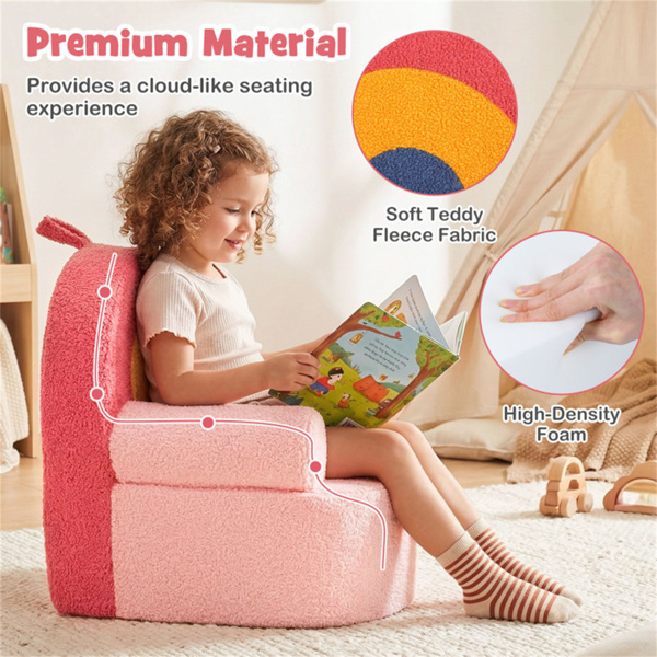 红色儿童沙发，柔软的泰迪羊毛泡沫沙发，带提手和可拆卸机洗套）-12