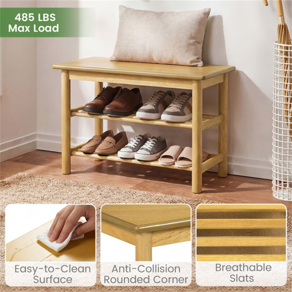 天然橡胶木3层鞋架工作台24“485LBS容量入口储物台-10