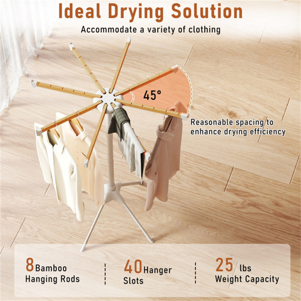 可折叠竹制晾衣架，带40个衣架槽，节省空间的室内洗衣烘干架-10