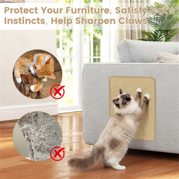 16 x 12英寸天然6件套抓猫垫，剑麻材料防滑乳胶背衬家具保护套-11