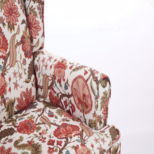 现代风格休闲椅，搭配复古木质椅腿，舒适软垫扶手椅，花卉图案单人沙发椅，适合客厅、卧室、办公室使用 - 花卉红色-9