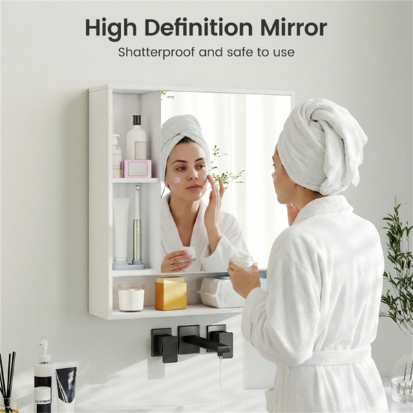 二合一镜面浴室壁柜，带隐藏式储物和架子的节省空间的药柜 - 白色-8