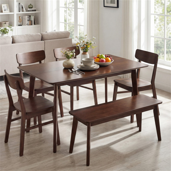 47英寸胡桃木餐桌，可供4-6人使用，橡胶木腿厨房餐桌，台面光滑-5