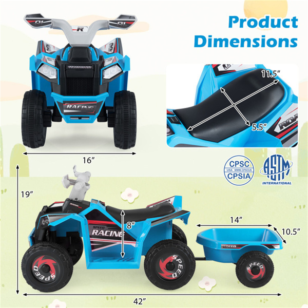 二合一儿童乘坐带可拆卸拖车的ATV，适用于3岁幼儿的6V电动四轮车+ 蓝色-7