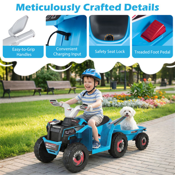 二合一儿童乘坐带可拆卸拖车的ATV，适用于3岁幼儿的6V电动四轮车+ 蓝色-11