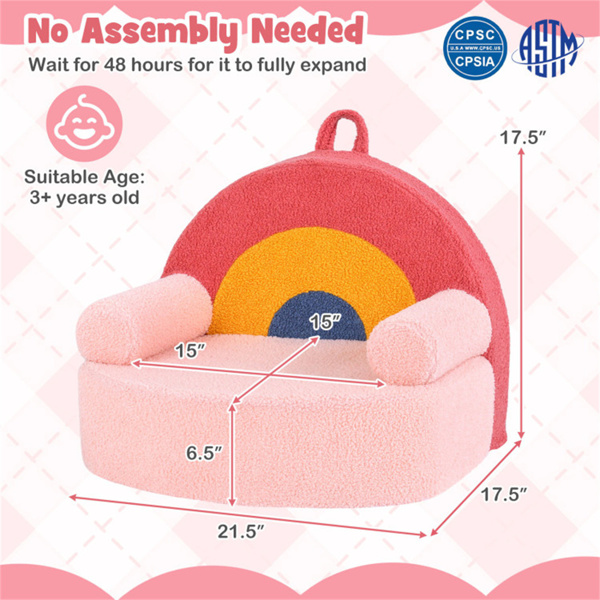 红色儿童沙发，柔软的泰迪羊毛泡沫沙发，带提手和可拆卸机洗套）-5