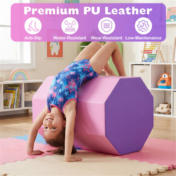 八角翻滚垫，后弯运动训练垫，粉色和紫色人造皮革泡沫垫​-7