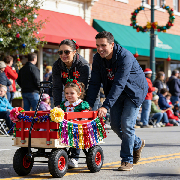 红色木制手推车，带折叠把手，重型全地形儿童手推车，适用于户外、花园、露营和海滩 - 经典拉式多功能手推车--不支持self-pick up且不支持指定仓库发货-24