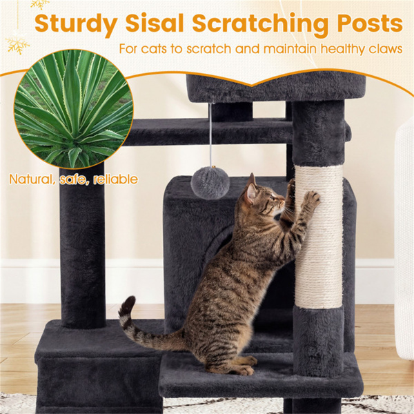 52英寸高的猫树塔，带门廊和公寓，多猫游乐场，带划痕柱（深灰色）-9