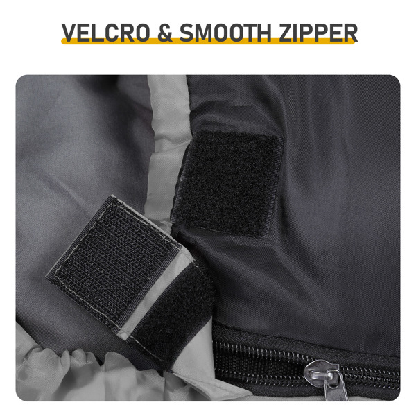 灰底黑色箭头 睡袋 涤丝布防水面布 春亚纺透气灰里布 中空棉 210*85cm 戴帽加热款 1500g 三档调温 带收纳袋 温度范围-10-10℃-10