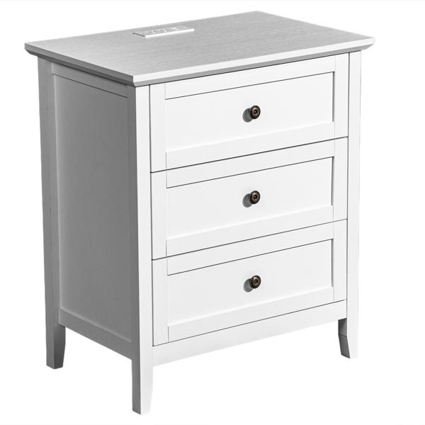 白色浮雕（SG014FD ） P2 密度板+刨花板 贴三胺 拼框 60*40*70cm 三抽 床头柜 1USB+1TYPE-C+2三插 美规-10