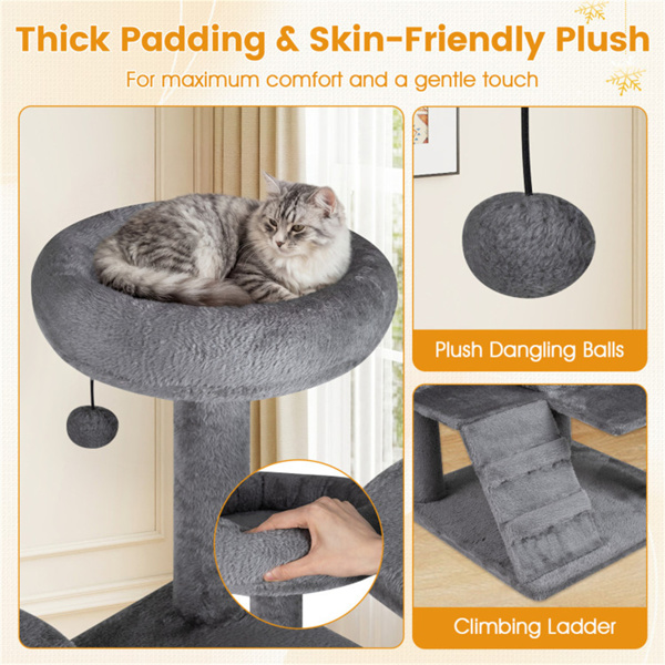 52英寸高的猫树塔，带门廊和公寓，多猫游乐场，带划痕柱(浅灰色）-10