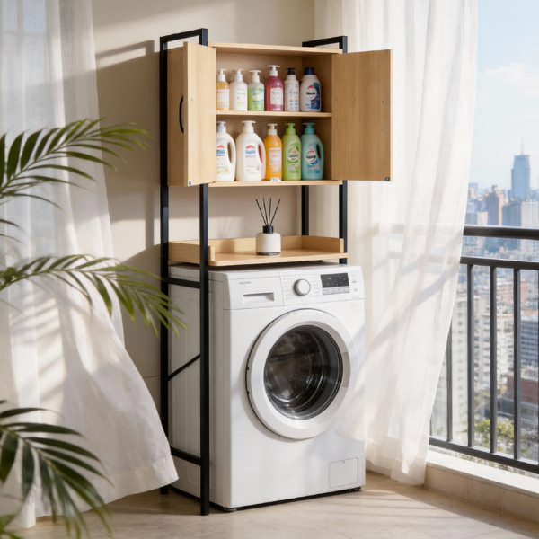 木纹色浮雕  密度板三胺贴面加方管 64.5*30*171cm 双门一搁架 马桶柜-1