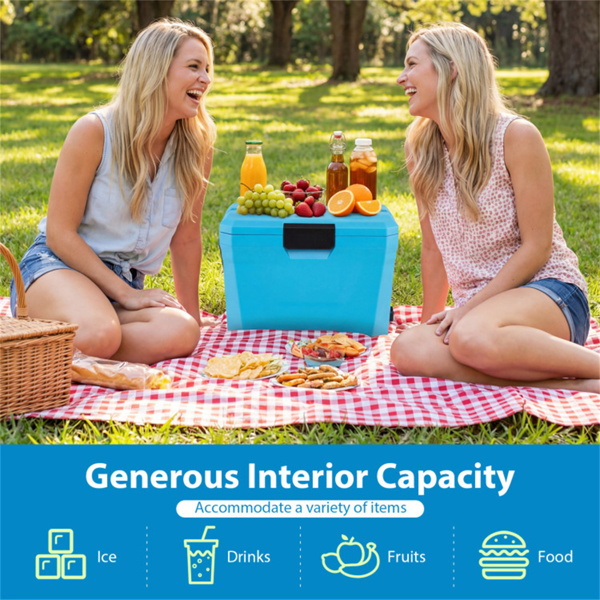 21Qt便携式冷藏箱，带3层隔热层，硬壳冰柜，带2个杯架，适用于户外露营钓鱼（蓝色）-9