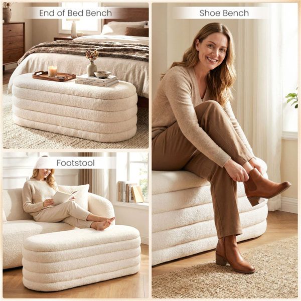 白色软垫储物台，带气撑杆，可容纳660磅的卧室座位-9