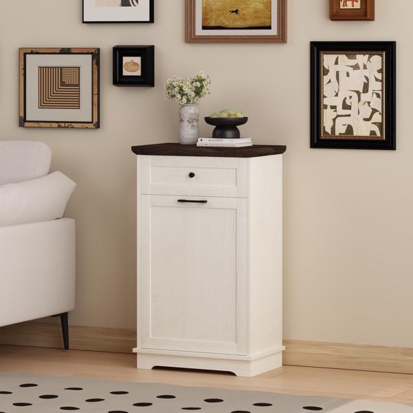 10加仑倾斜式垃圾柜，独立式垃圾桶柜，木质垃圾回收柜，带隐藏式抽屉，宠物防翻垃圾桶架，适用于厨房客厅，仿古白色（不含垃圾桶）--不支持self-pick up且不支持指定仓库发货-22