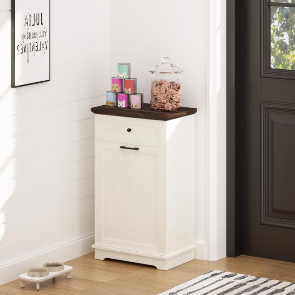 10加仑倾斜式垃圾柜，独立式垃圾桶柜，木质垃圾回收柜，带隐藏式抽屉，宠物防翻垃圾桶架，适用于厨房客厅，仿古白色（不含垃圾桶）--不支持self-pick up且不支持指定仓库发货-8