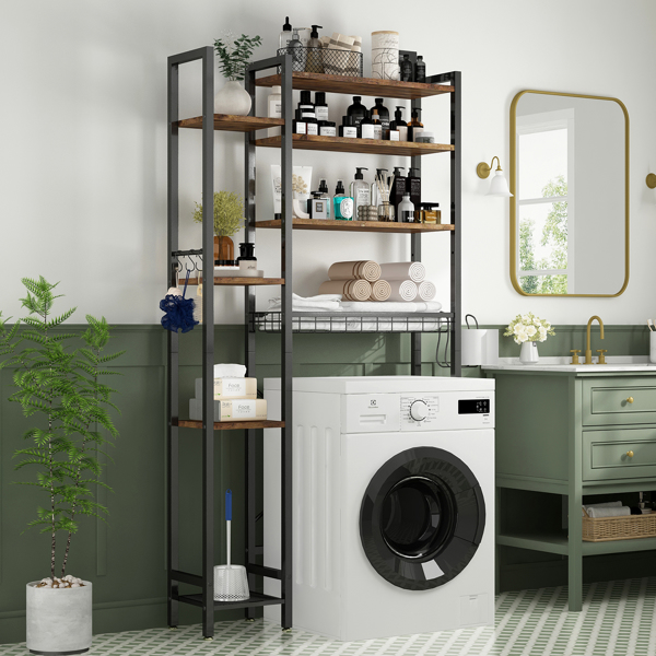 8层马桶上方置物架，带侧架，可调节层板和沥水篮，独立式浴室收纳架，适用于阳台、洗衣房（复古棕色）--不支持self-pick up且不支持指定仓库发货-2