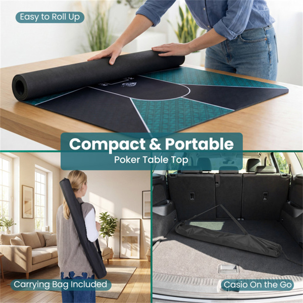 70英寸×35英寸10人XL扑克桌垫，防滑橡胶底座防泼洒多氨纶桌面，带手提包（黑色和绿色）-3