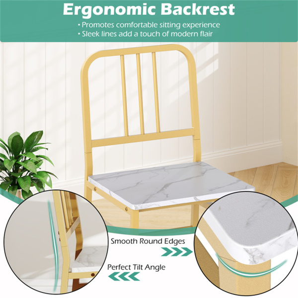 三件套餐桌（白色+金色），节省空间的椅子下折叠设计-6