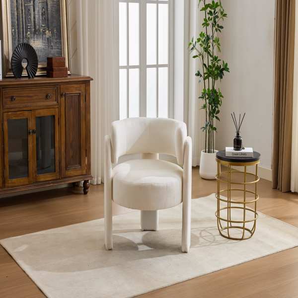 现代休闲单人椅，时尚圈绒面料休闲扶手椅，舒适软垫单人沙发椅，适用于客厅、卧室、公寓、办公室 - 白色-13