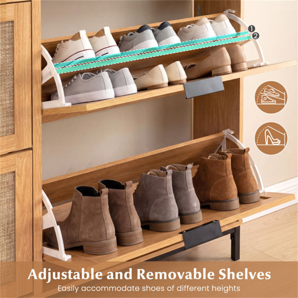 波西米亚风格鞋柜，带4个翻转抽屉和开放式架子，入口独立式鞋柜-棕色-9