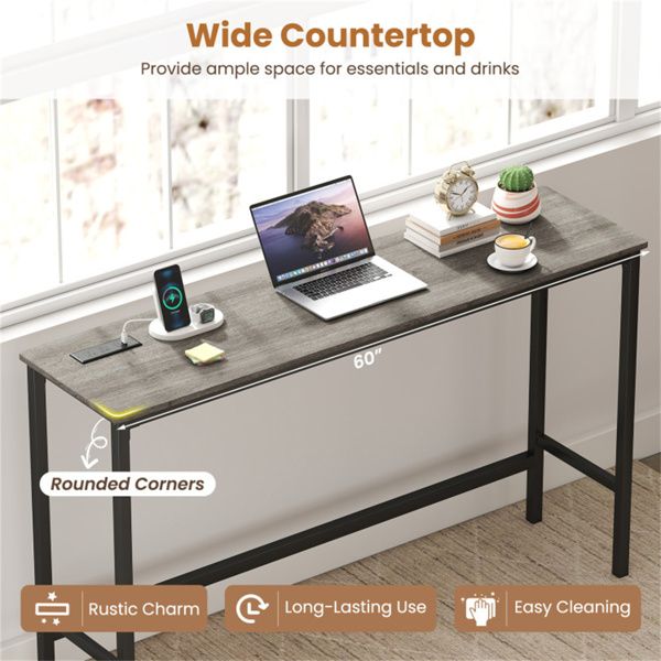 4件式柜台高度酒吧桌带充电站和USB端口的，带3个凳子的灰色酒吧桌-5