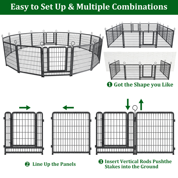 户外加宽型狗狗游戏围栏，16片式加厚面板，40英寸高，防锈，带门，便携式，适用于房车露营地，总长37英尺，111平方英尺，雪黑色--不支持self-pick up且不支持指定仓库发货-5