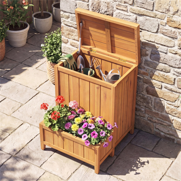 28英寸带气撑杆盖的包装交付箱，带花盆箱的高架存储台-9