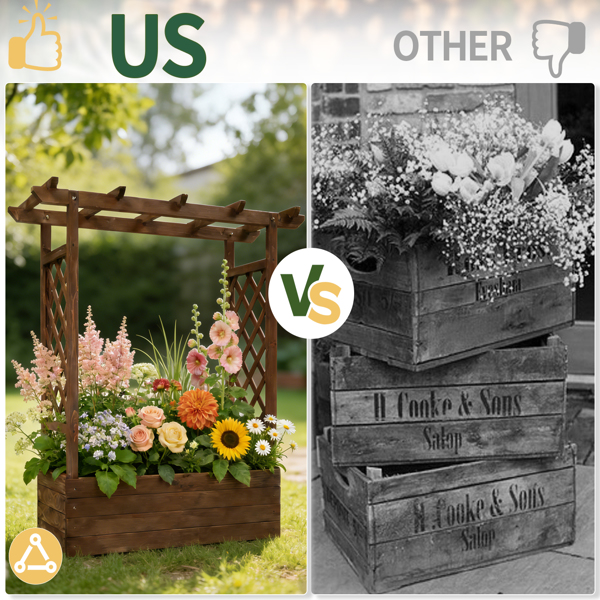 110*44.5*113CM 碳化色 带拱形格子 高架花园床 杉木 木种植-3