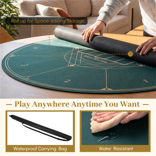 47英寸圆形可折叠扑克桌面垫，带防滑橡胶底座，便携式赌场级扑克垫，带提袋（绿色）-3