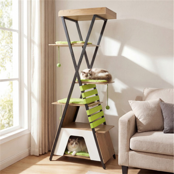 73英寸多层猫树，带公寓和鲈鱼，多猫攀爬塔，带抓地垫和互动玩具